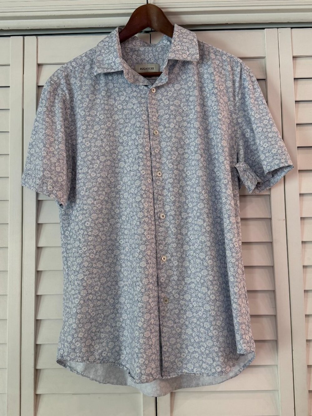 Bugatchi Men's OooohCotton Button Up Short Sleeve Shirt Floral Print - Size L